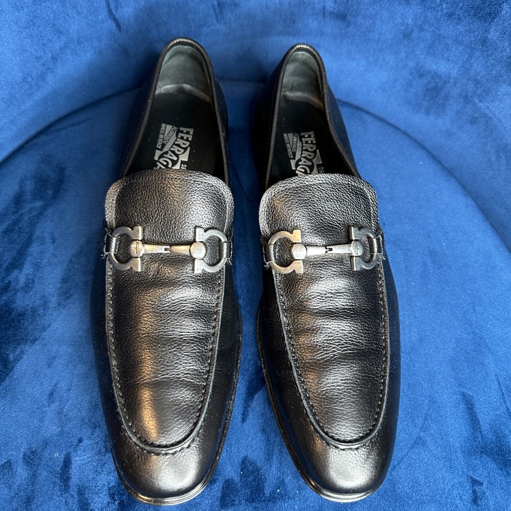 Salvatore Ferragamo Ree Men's Gancini Buckle Slip-on Shoes, Size 9- Black
